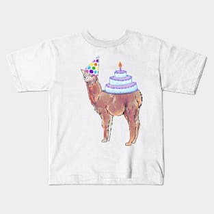 Llama in party hat with cake Kids T-Shirt